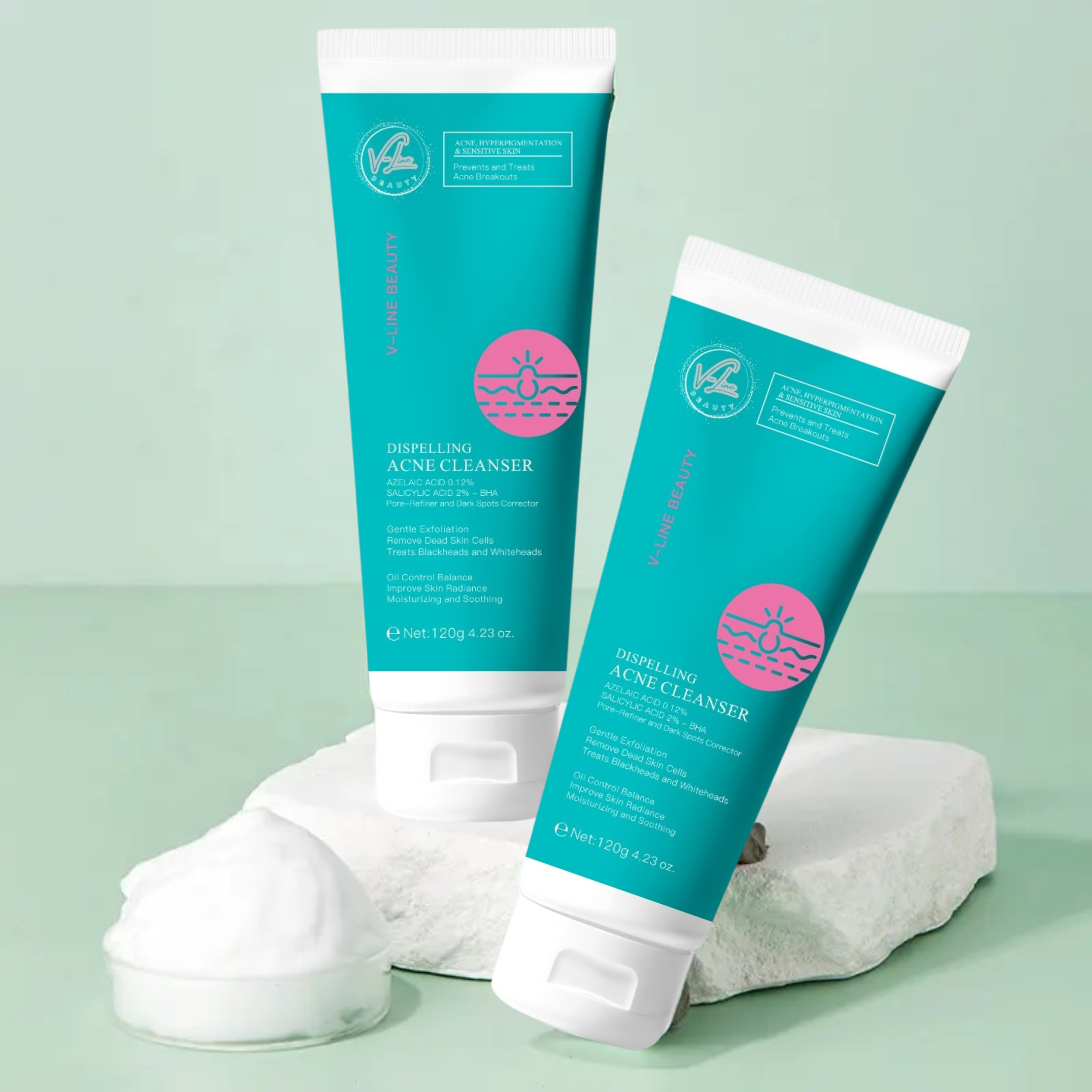 Azelaic Acid Dispelling Foaming Face Wash for Oily Skin - 4.23oz V-Line Beauty