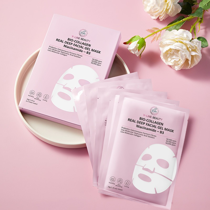 Niacinamide B3 Bio-Collagen Real Deep Facial Overnight Mask, Hydrating, Pore Minimizing, Firming 34g x5ea V-Line Beauty