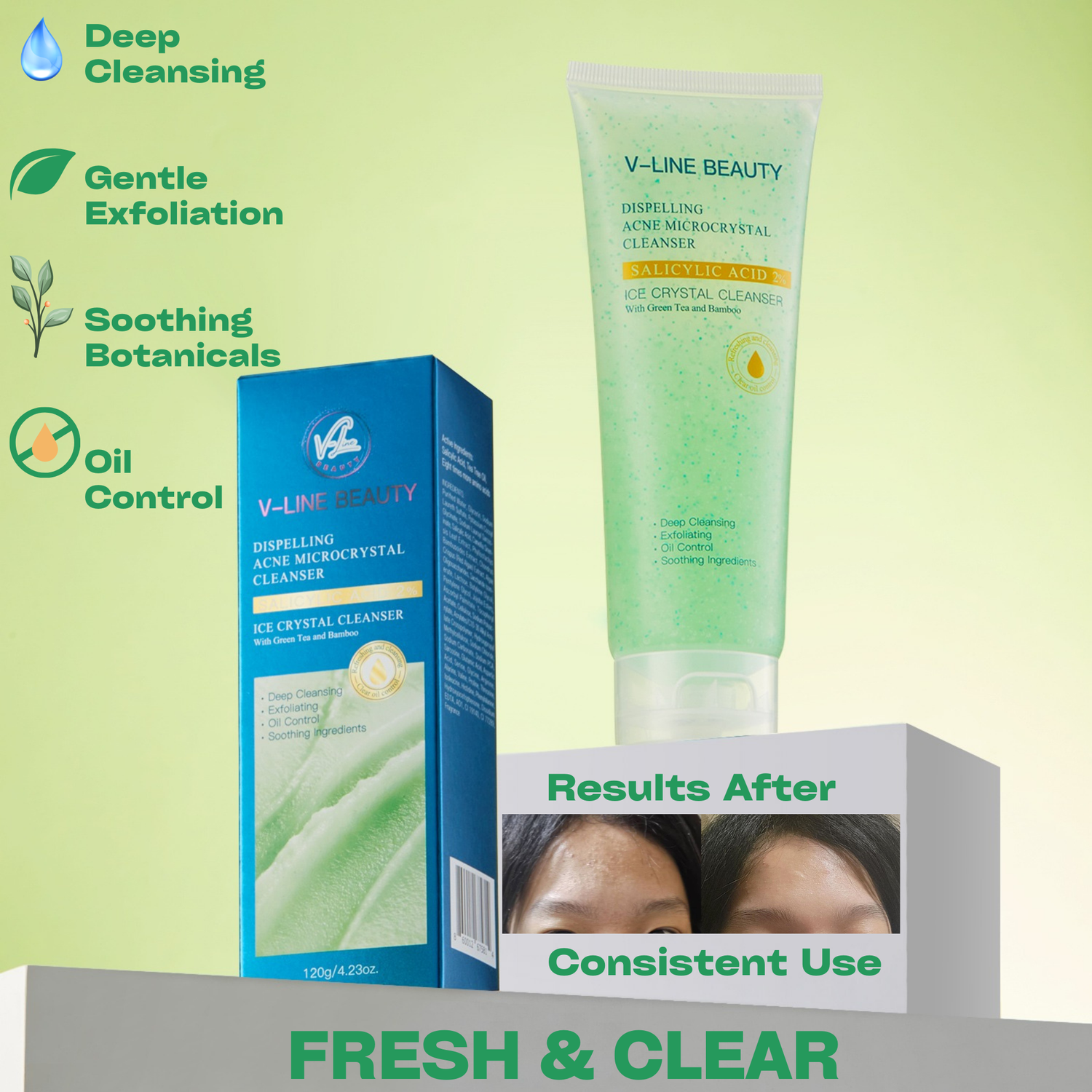 2% BHA Microcrystal Cleansing Facial Gel Scrub – Gentle Exfoliation for Sensitive, Oily, and Acne-Prone Skin - 4.23oz V-Line Beauty