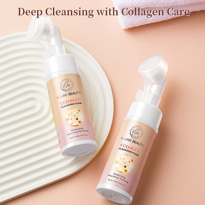 V-Line Beauty Collagen Cleansing Foam with Built-in Brush – Moisturizing, Nourishing &amp; Purifying Face Wash with Botanical Extracts for All Skin Types, Light Citrus Scent, 150 ml / 5.07 fl oz V-Line Beauty