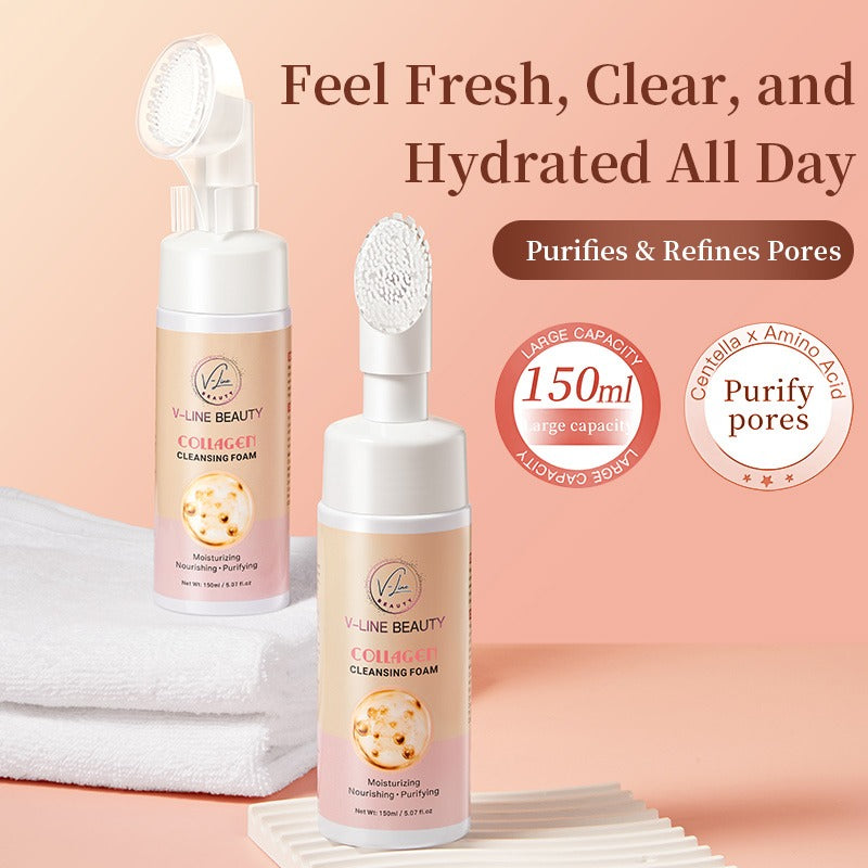 V-Line Beauty Collagen Cleansing Foam with Built-in Brush – Moisturizing, Nourishing & Purifying Face Wash with Botanical Extracts for All Skin Types, Light Citrus Scent, 150 ml / 5.07 fl oz V-Line Beauty