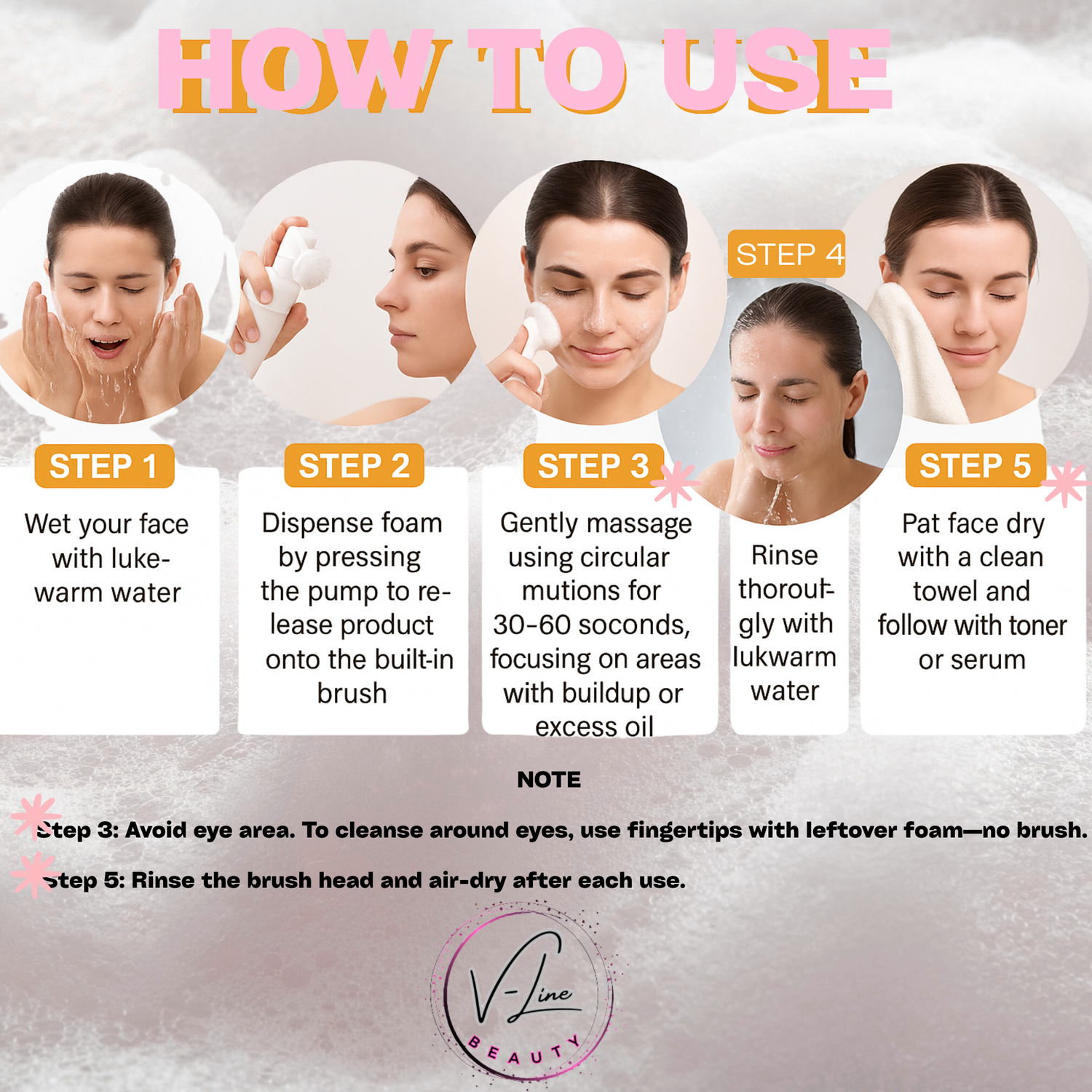 V-Line Beauty Collagen Cleansing Foam with Built-in Brush – Moisturizing, Nourishing &amp; Purifying Face Wash with Botanical Extracts for All Skin Types, Light Citrus Scent, 150 ml / 5.07 fl oz V-Line Beauty