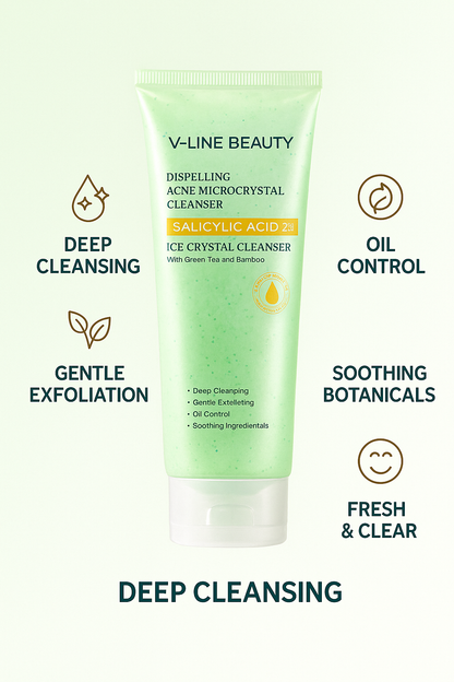 2% BHA Microcrystal Cleansing Facial Gel Scrub – Gentle Exfoliation for Sensitive, Oily, and Acne-Prone Skin - 4.23oz V-Line Beauty