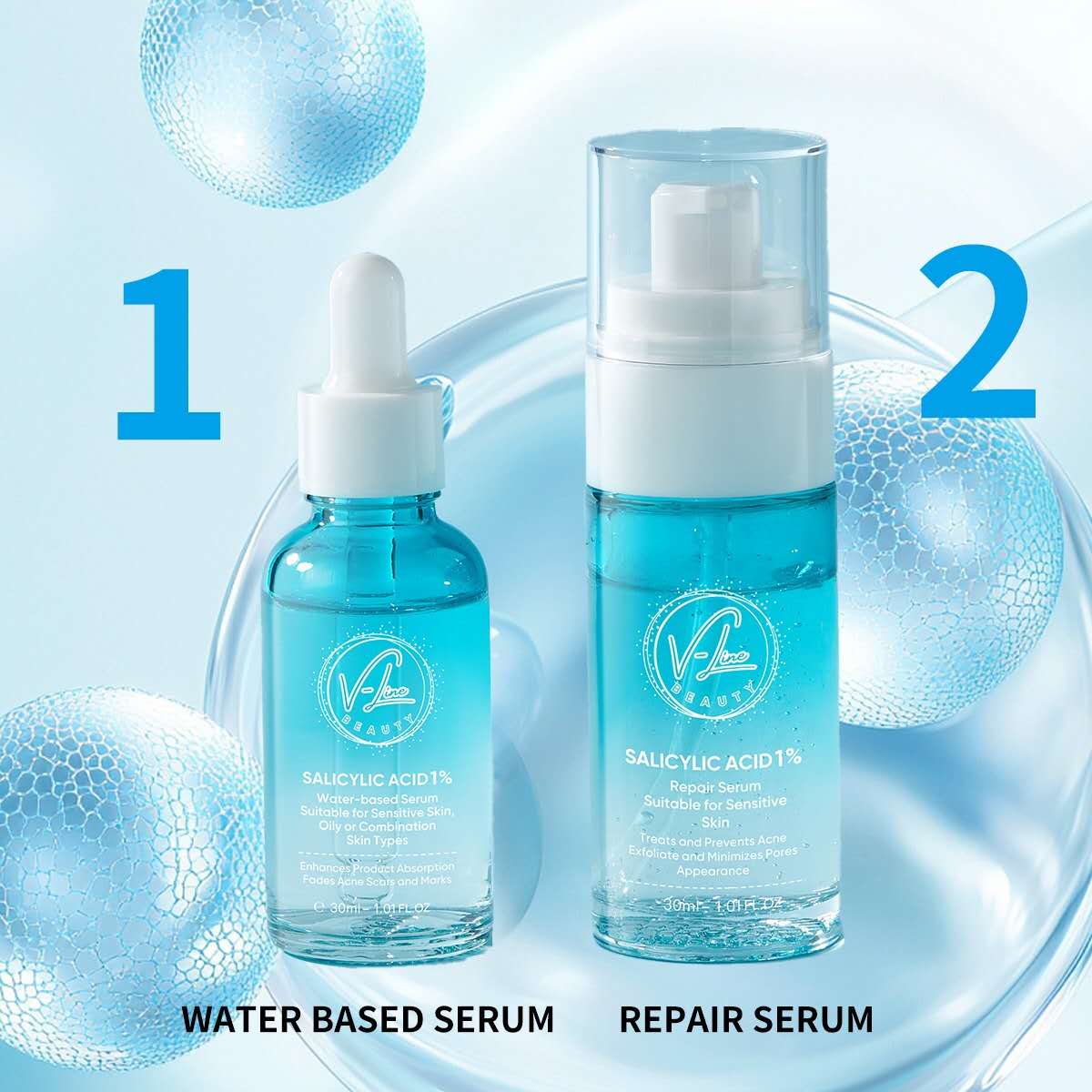 Salicylic Acid Serum Set - Oil-Water Control Balance and Repair for Combination Skin - 60mL V-Line Beauty