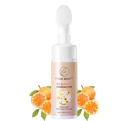 V-Line Beauty Collagen Cleansing Foam with Built-in Brush – Moisturizing, Nourishing &amp; Purifying Face Wash with Botanical Extracts for All Skin Types, Light Citrus Scent, 150 ml / 5.07 fl oz V-Line Beauty