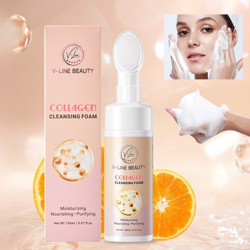V-Line Beauty Collagen Cleansing Foam with Built-in Brush – Moisturizing, Nourishing &amp; Purifying Face Wash with Botanical Extracts for All Skin Types, Light Citrus Scent, 150 ml / 5.07 fl oz V-Line Beauty