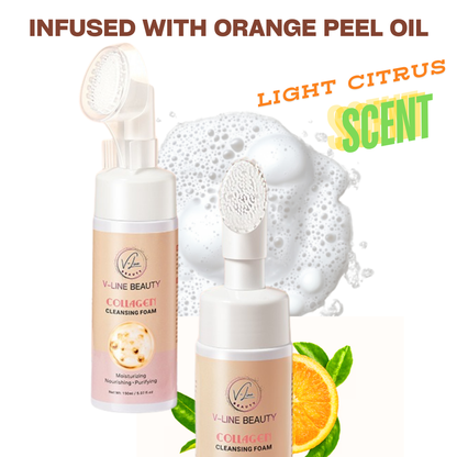 V-Line Beauty Collagen Cleansing Foam with Built-in Brush – Moisturizing, Nourishing &amp; Purifying Face Wash with Botanical Extracts for All Skin Types, Light Citrus Scent, 150 ml / 5.07 fl oz V-Line Beauty