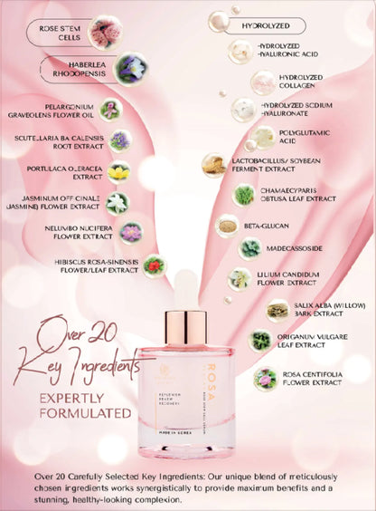 RosyFoxy Rosa Hyaluronic Acid Serum for Face, Rejuvenating Collagen Serum for Fine Lines and Wrinkles, Hydrating, Even Toning, Suitable for All Skin Type including Sensitive - 30 mL - Made in Korea V-Line Beauty