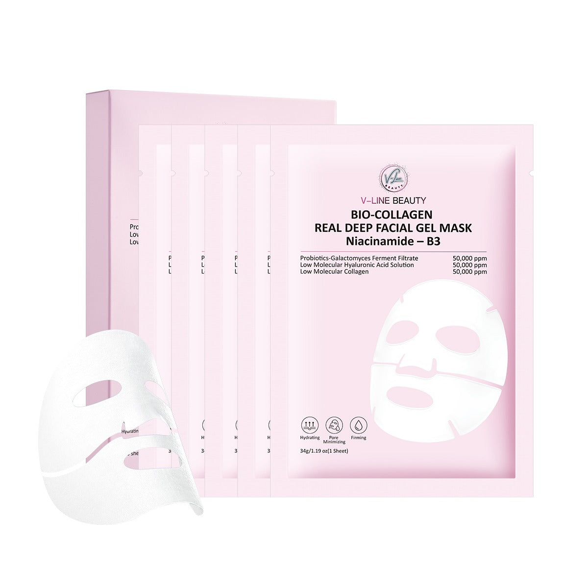 Niacinamide B3 Bio-Collagen Real Deep Facial Overnight Mask, Hydrating, Pore Minimizing, Firming 34g x5ea V-Line Beauty